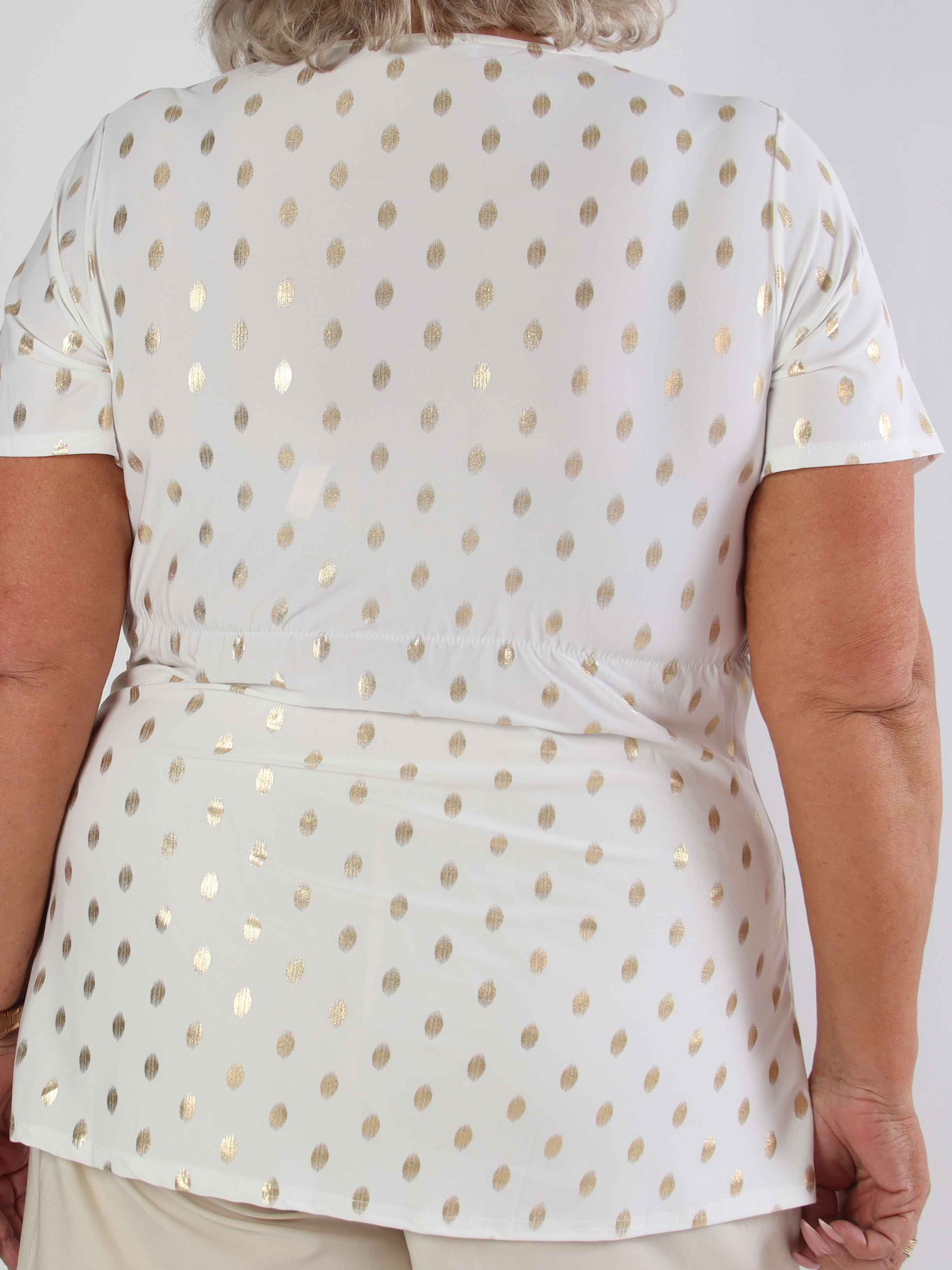 Molly Dot Shirt - Elastisk plus size blue med fin knudedetalje foran